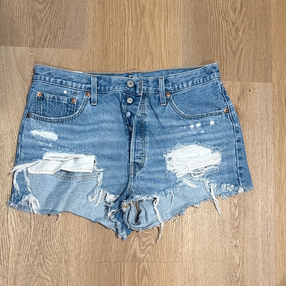 Levi's Blue Distressed Jean Shorts